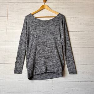 Athleta Top Womens Size XS Gray & Navy Pose Open T Back Draped Sweater Oversized